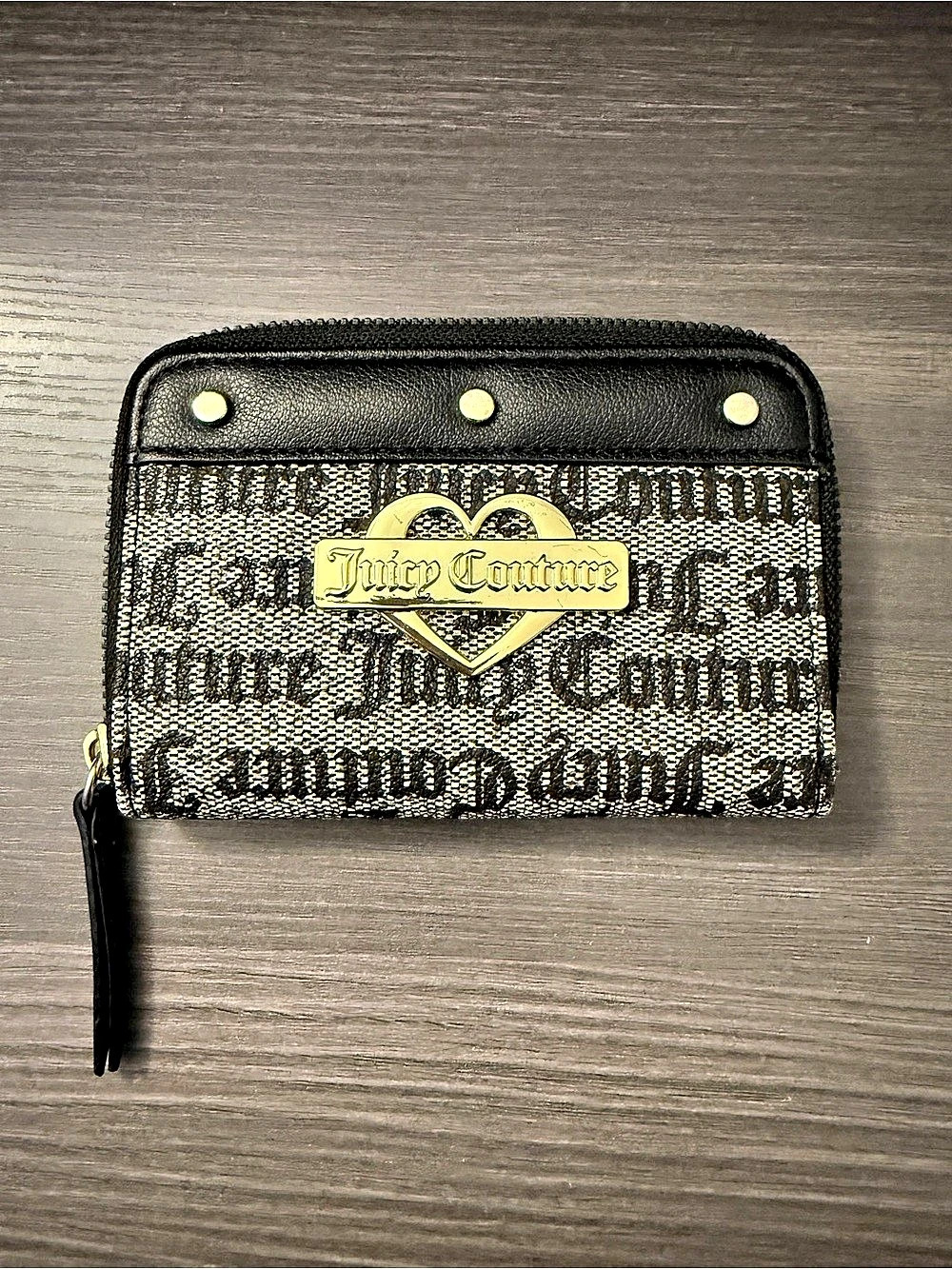 Juicy Couture Monogram Zip Wallet in Black & Cream
